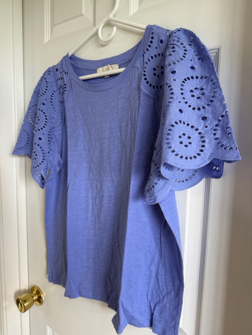 NWT LOFT Lavender Eyelet Puff Sleeve Tee - Picture 6 of 8